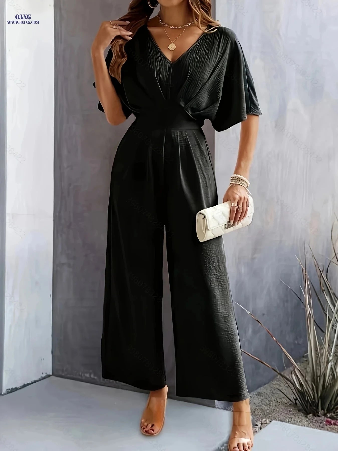 Women's Stylish Casual Jumpsuit - Perfect Summer V-Neck Design   OAXG 