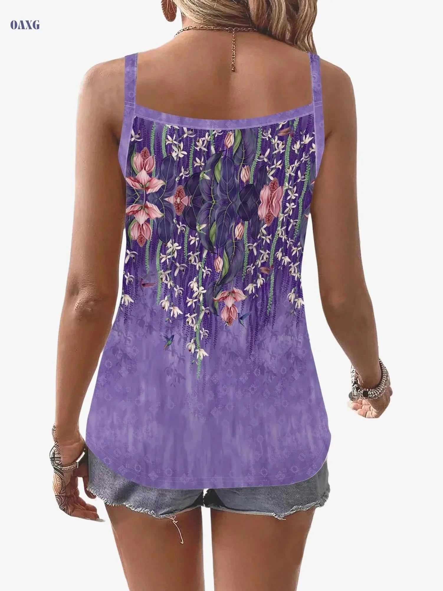 Women's Summer 3D Floral Print Camisole - Elegant V-Neck Design   OAXG Light Purple / S