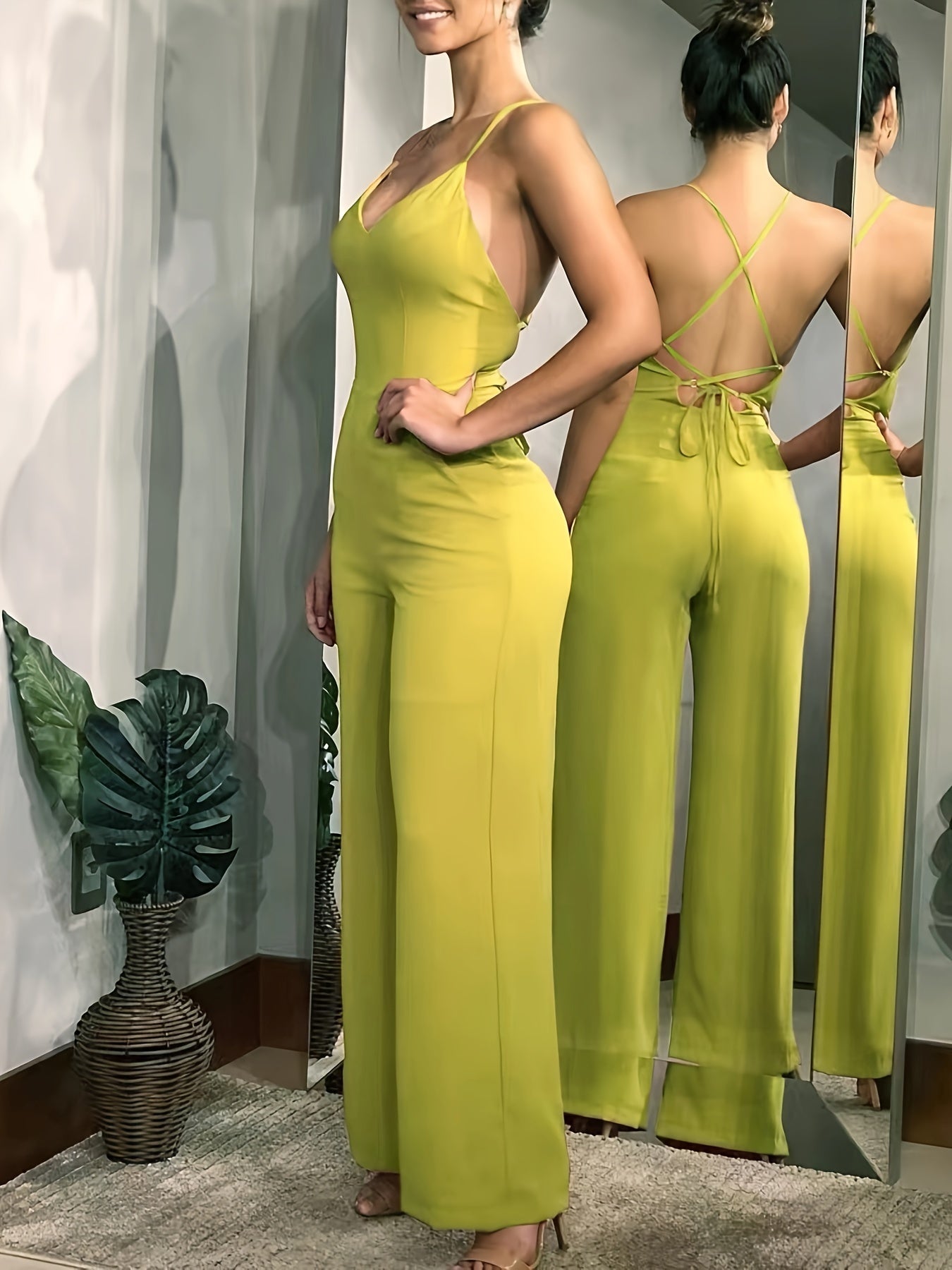 Women's Summer Backless Jumpsuit - Elegant Fitted Style for Outings   OAXG Coral / S