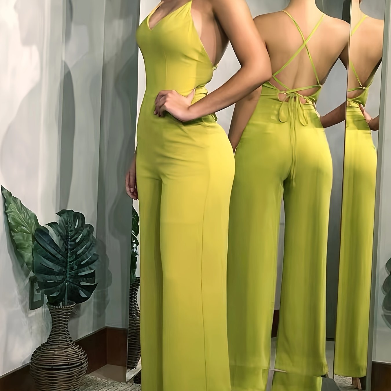 Women's Summer Backless Jumpsuit - Elegant Fitted Style for Outings   OAXG Coral / S