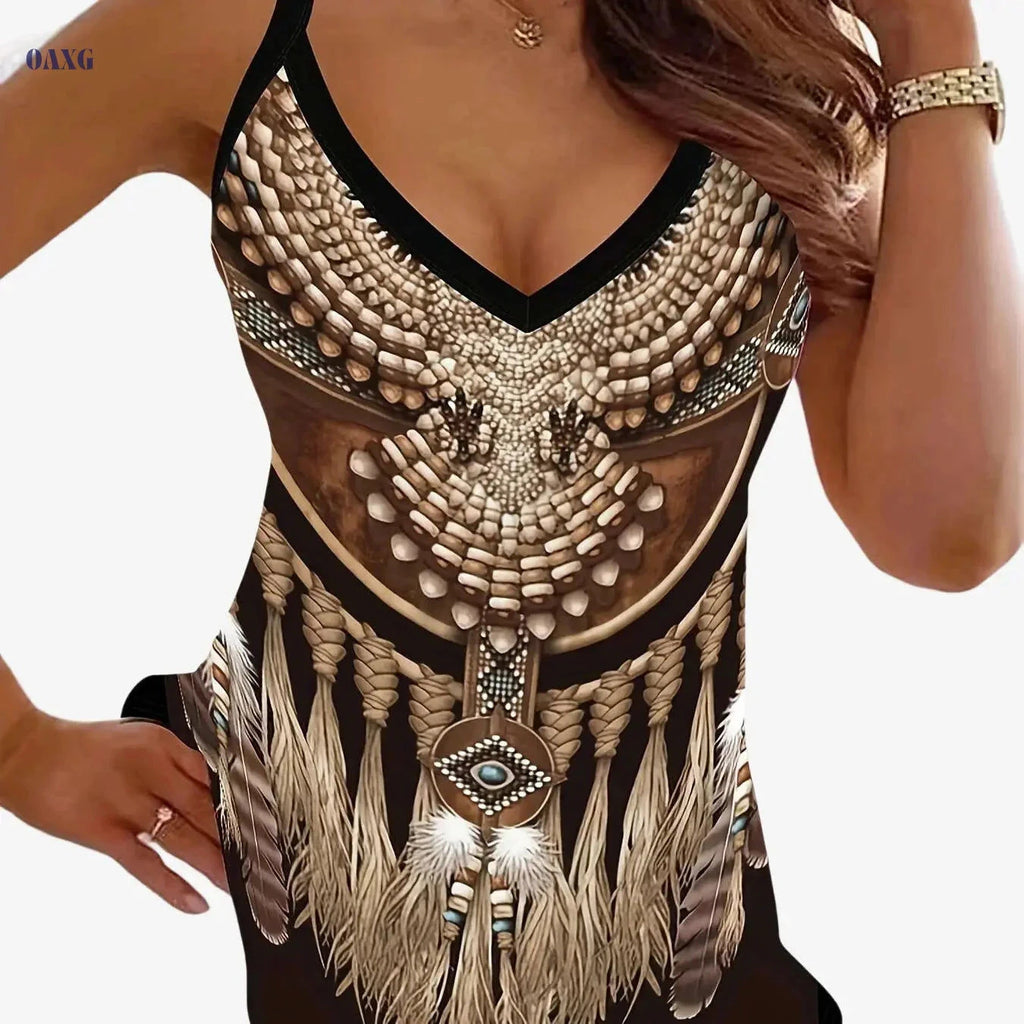 Women's Summer Casual 3D Print Tank Top - Elegant V-neck Style   OAXG 