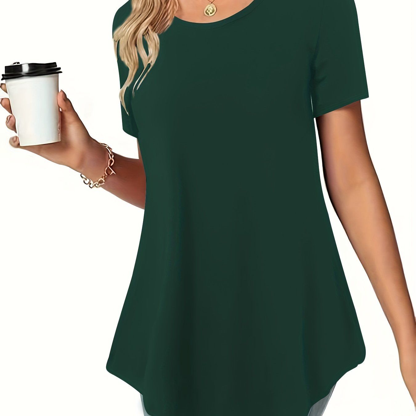 Women's Summer Casual Short-Sleeve Waist-Cinching Dress Shirt   OAXG Black / S