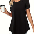 Women's Summer Casual Short-Sleeve Waist-Cinching Dress Shirt   OAXG Black / S