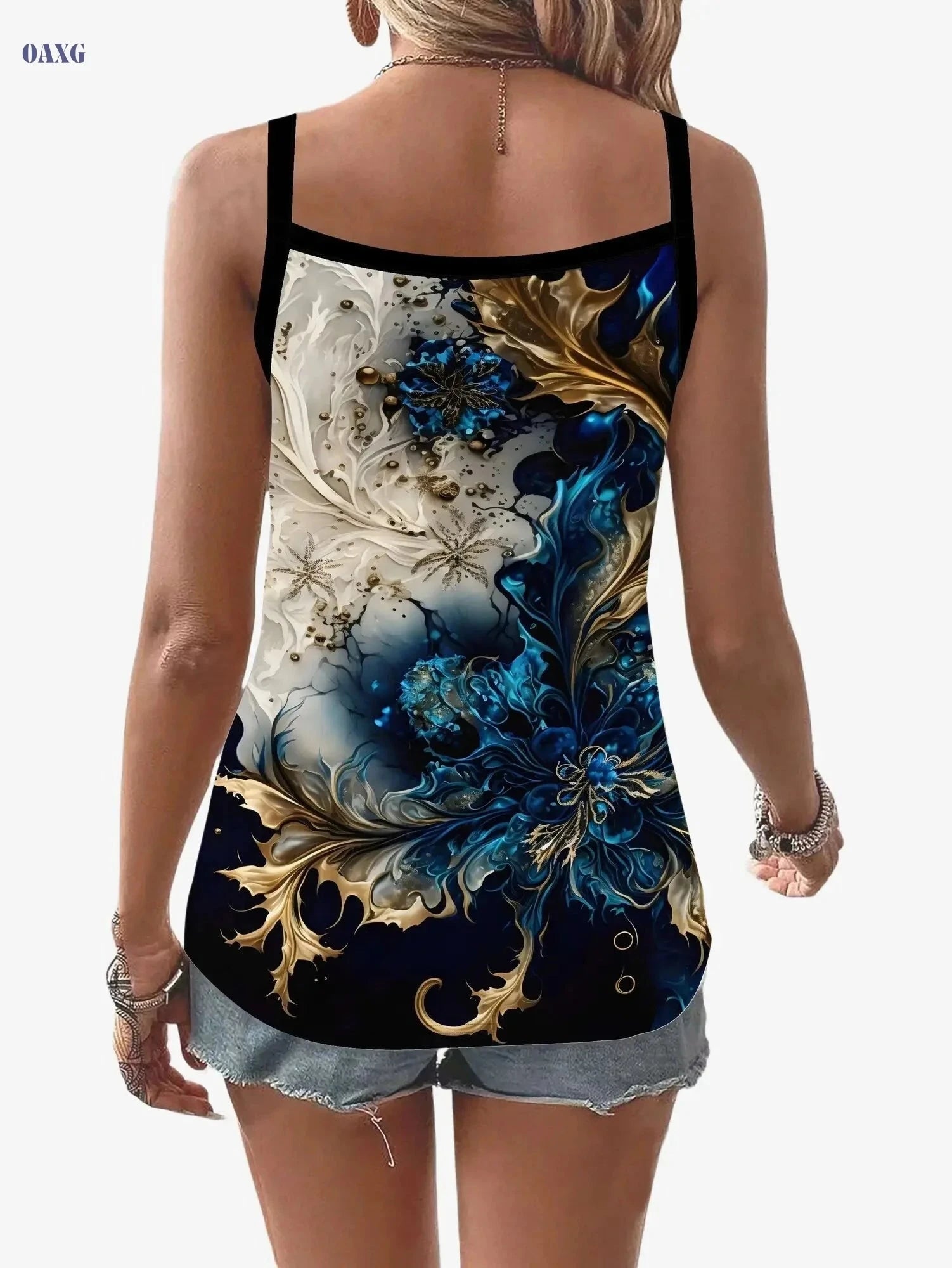 Women's Summer Casual Tank Top - 3D Marble Pattern, V-Neck Style   OAXG Mixed Color / S