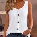 Women's Summer Casual Tank Top - Solid Color, Button Decor Style   OAXG White / S