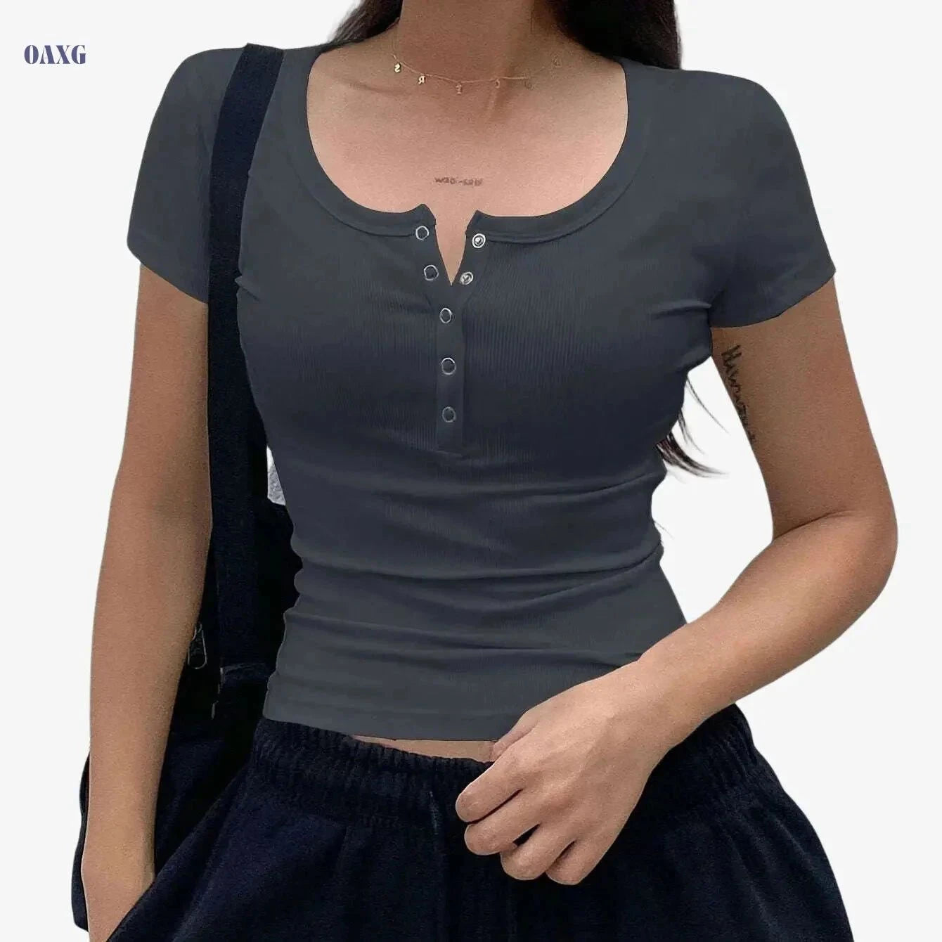 Women’s Summer Fitted T-Shirt - Elegant Solid Color, Short Sleeve   OAXG White / XS