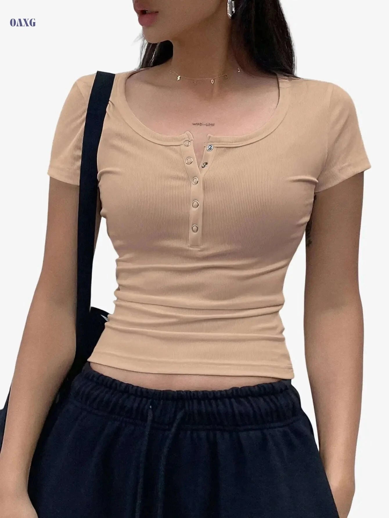 Women’s Summer Fitted T-Shirt - Elegant Solid Color, Short Sleeve   OAXG White / XS