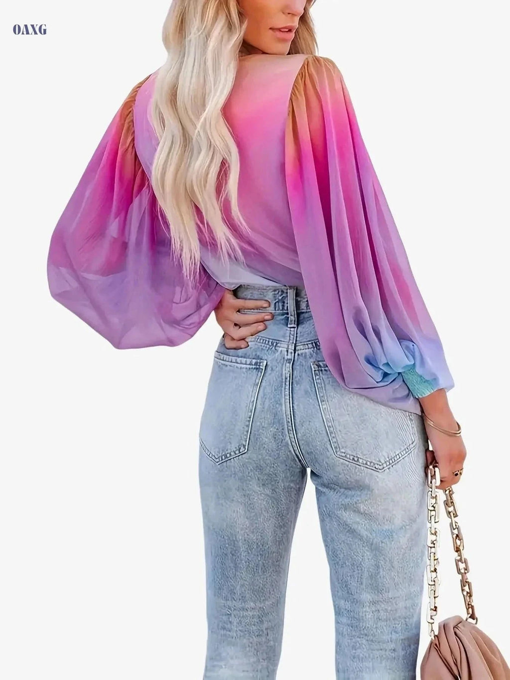 Women’s Summer Gradient Sheer Chiffon Pullover - V-Neck Style   OAXG Purple / S
