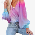 Women’s Summer Gradient Sheer Chiffon Pullover - V-Neck Style   OAXG Purple / S