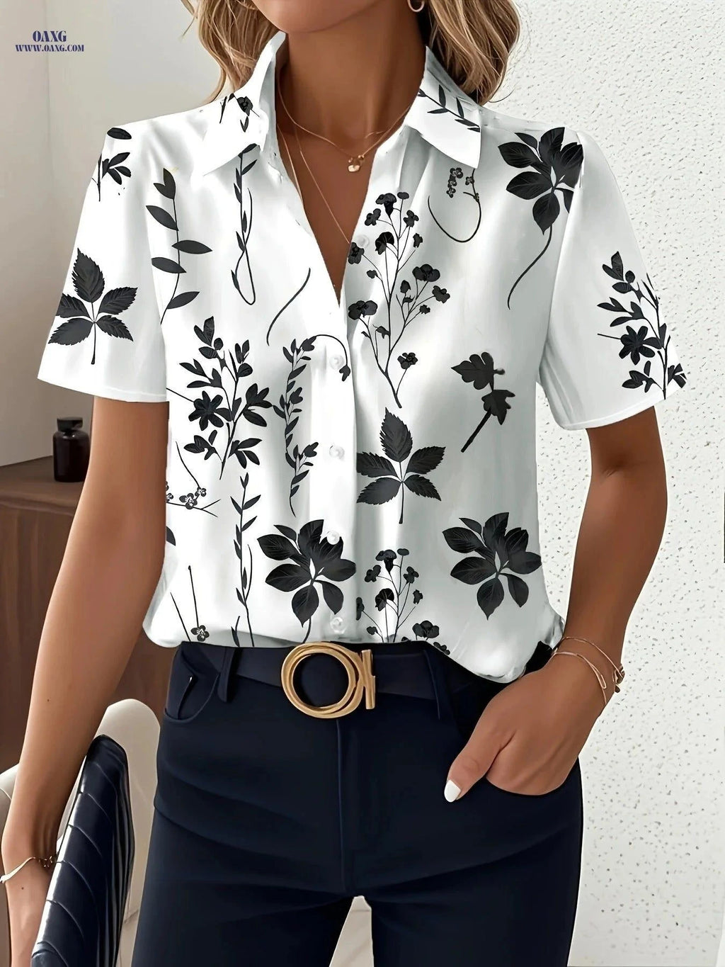 Women's Summer Printed Short-Sleeve Shirt - Elegant Vacation Style   OAXG Mixed colors / S