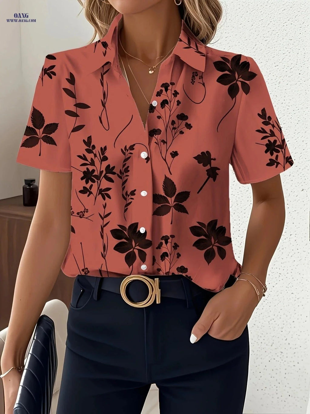 Women's Summer Printed Short-Sleeve Shirt - Elegant Vacation Style   OAXG Mixed colors / S