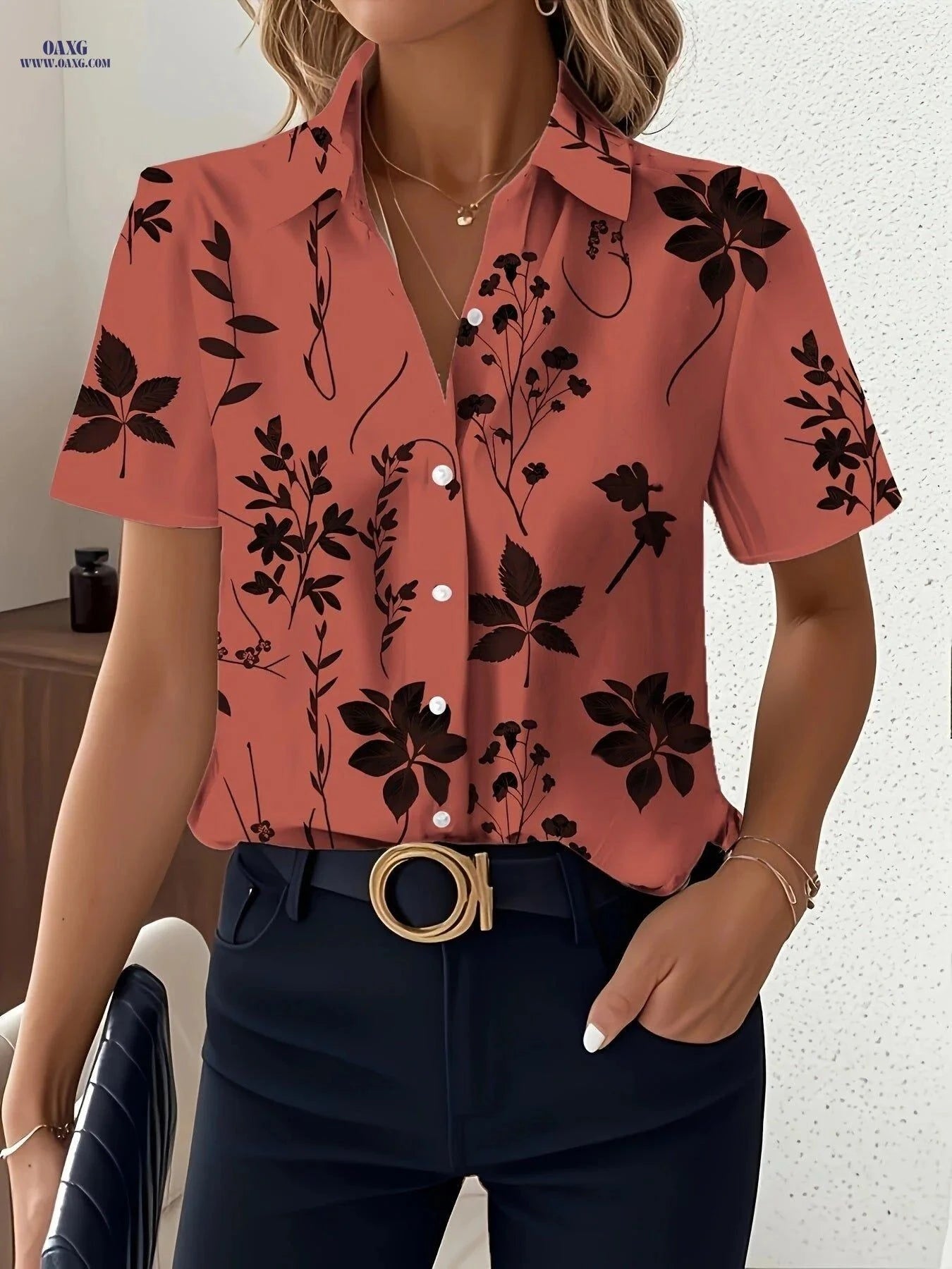 Women's Summer Printed Short-Sleeve Shirt - Elegant Vacation Style   OAXG Mixed colors / S