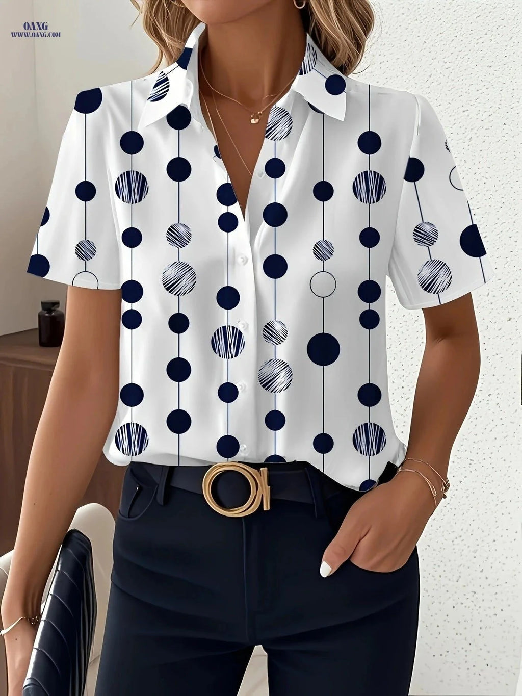 Women's Summer Printed Short-Sleeve Shirt - Elegant Vacation Style   OAXG Mixed colors / S