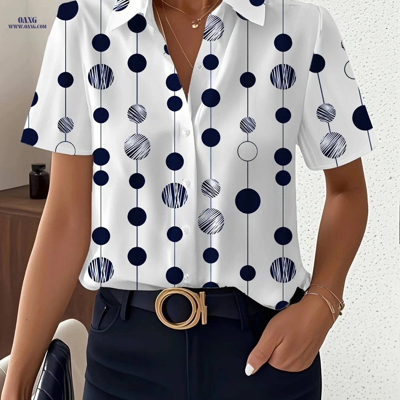 Women's Summer Printed Short-Sleeve Shirt - Elegant Vacation Style   OAXG Mixed colors / S