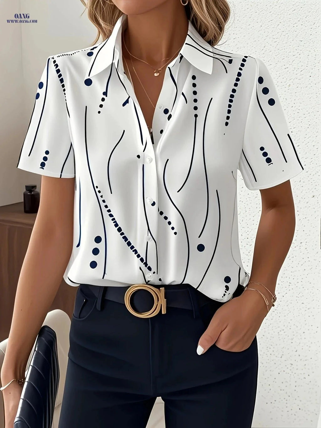 Women's Summer Printed Short-Sleeve Shirt - Elegant Vacation Style   OAXG Mixed colors / S