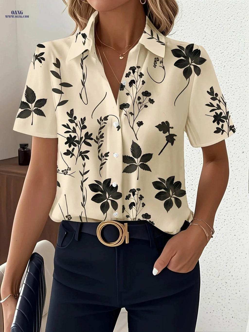 Women's Summer Printed Short-Sleeve Shirt - Elegant Vacation Style   OAXG Mixed colors / S