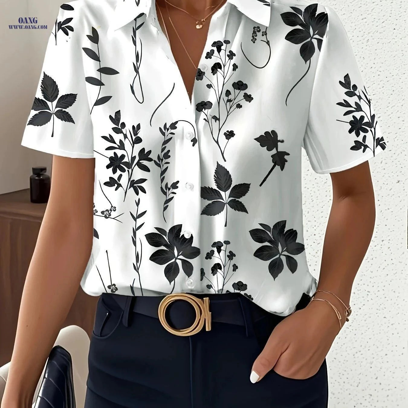 Women's Summer Printed Short-Sleeve Shirt - Elegant Vacation Style   OAXG Mixed colors / S