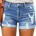 Women's Summer Ripped Denim Shorts - Mid Rise Streetwear Style   OAXG 
