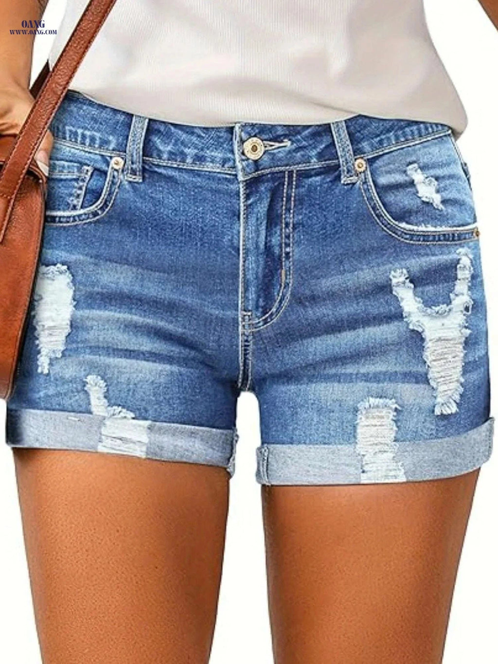 Women's Summer Ripped Denim Shorts - Mid Rise Streetwear Style   OAXG 