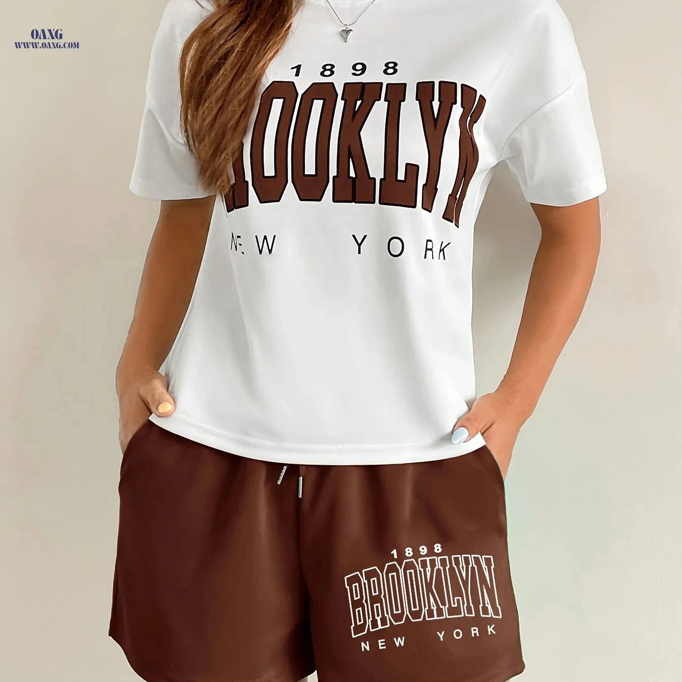 Women's Summer Short Sleeve T-Shirt & Shorts Set - Casual Outfit   OAXG 
