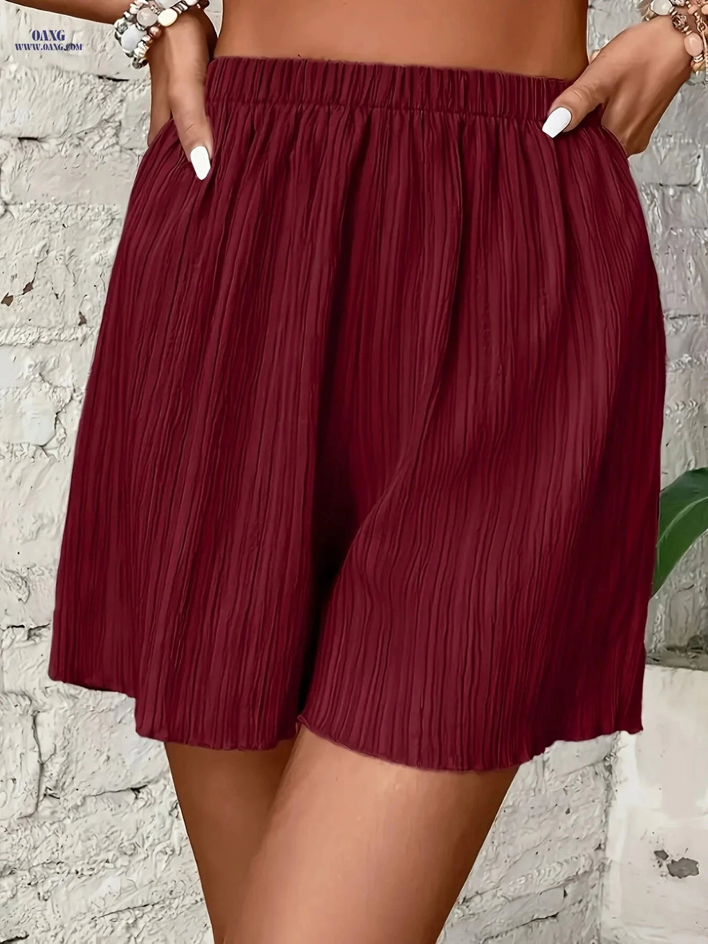 Women's Summer Shorts - Solid Color, Elastic Waist, Casual Comfort   OAXG 