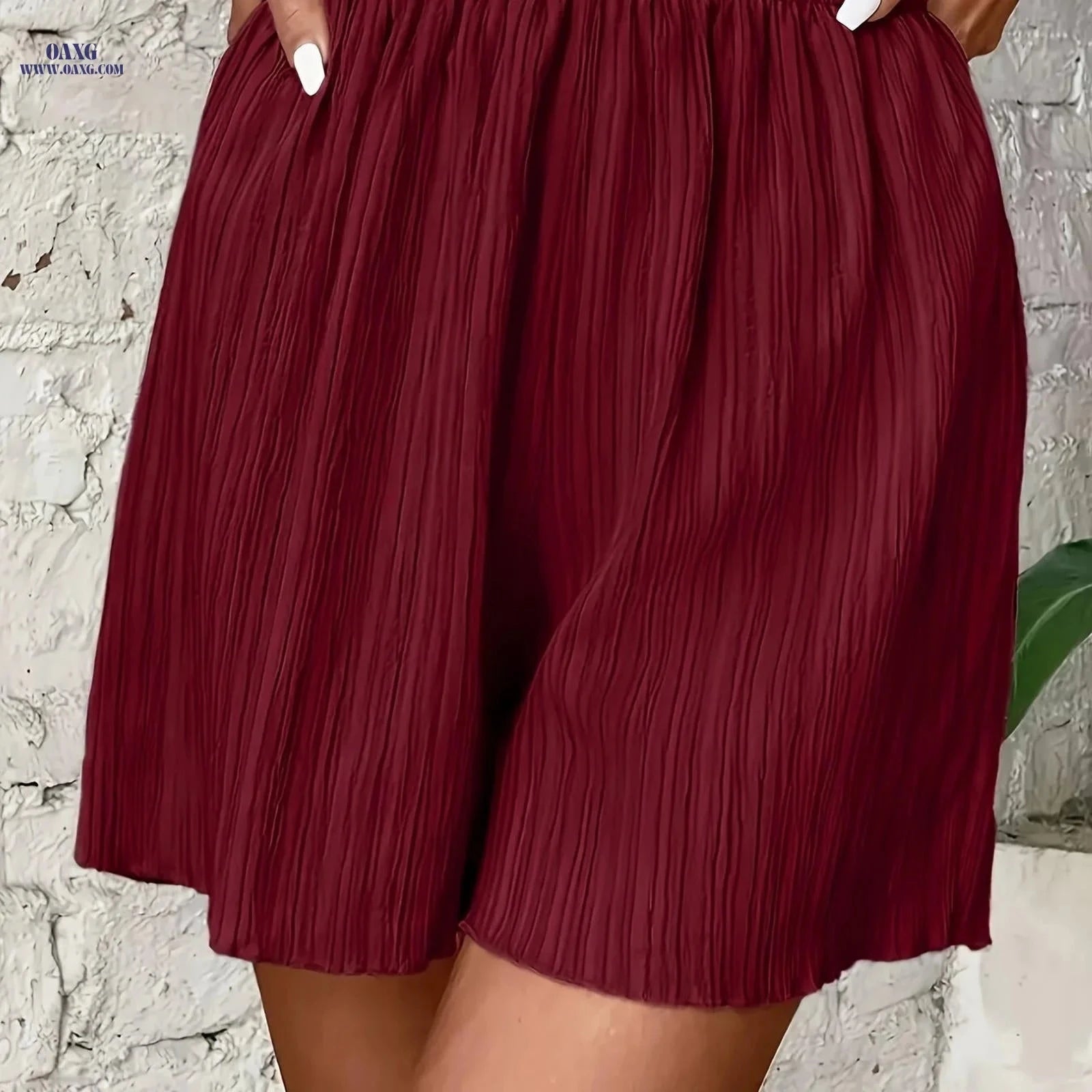 Women's Summer Shorts - Solid Color, Elastic Waist, Casual Comfort   OAXG 