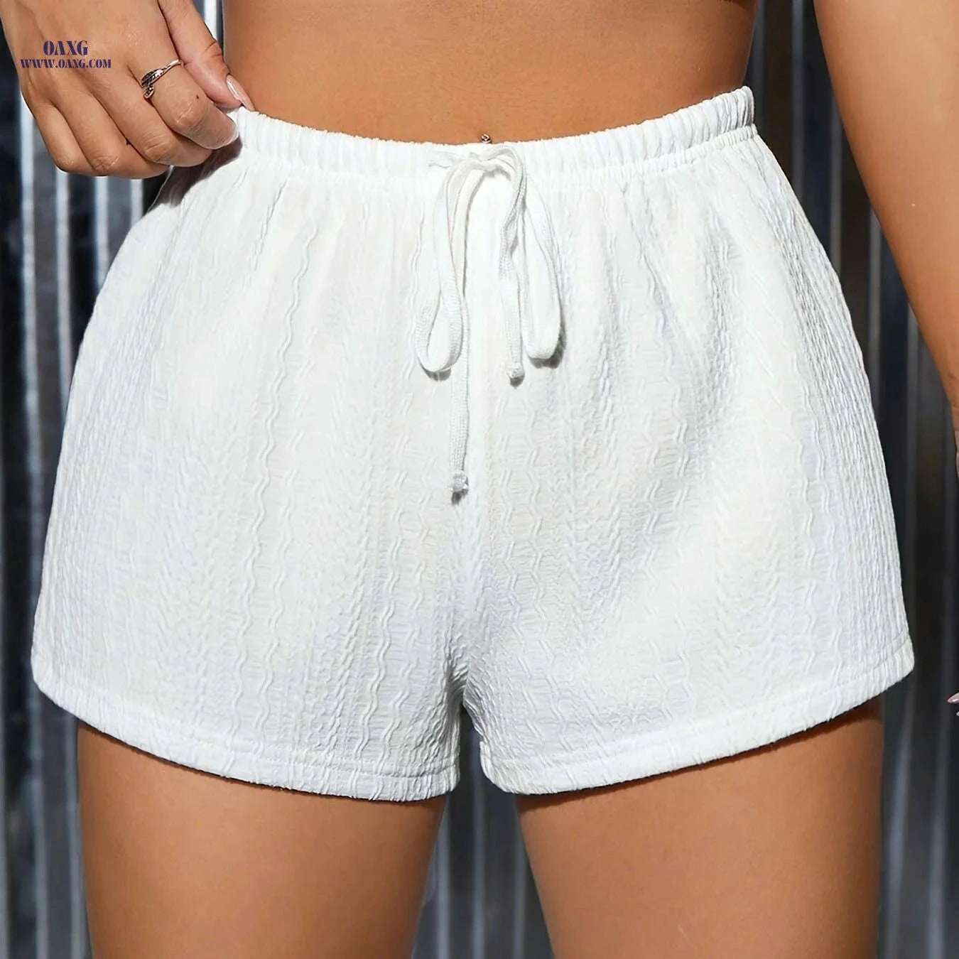 Women's Summer Solid Color Drawstring Shorts - Lightweight & Casual Style   OAXG 