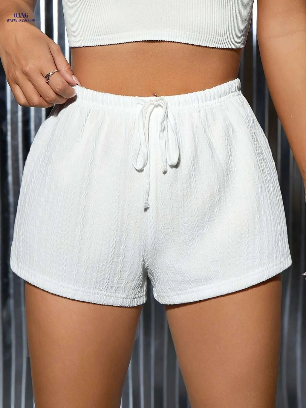 Women's Summer Solid Color Drawstring Shorts - Lightweight & Casual Style   OAXG 