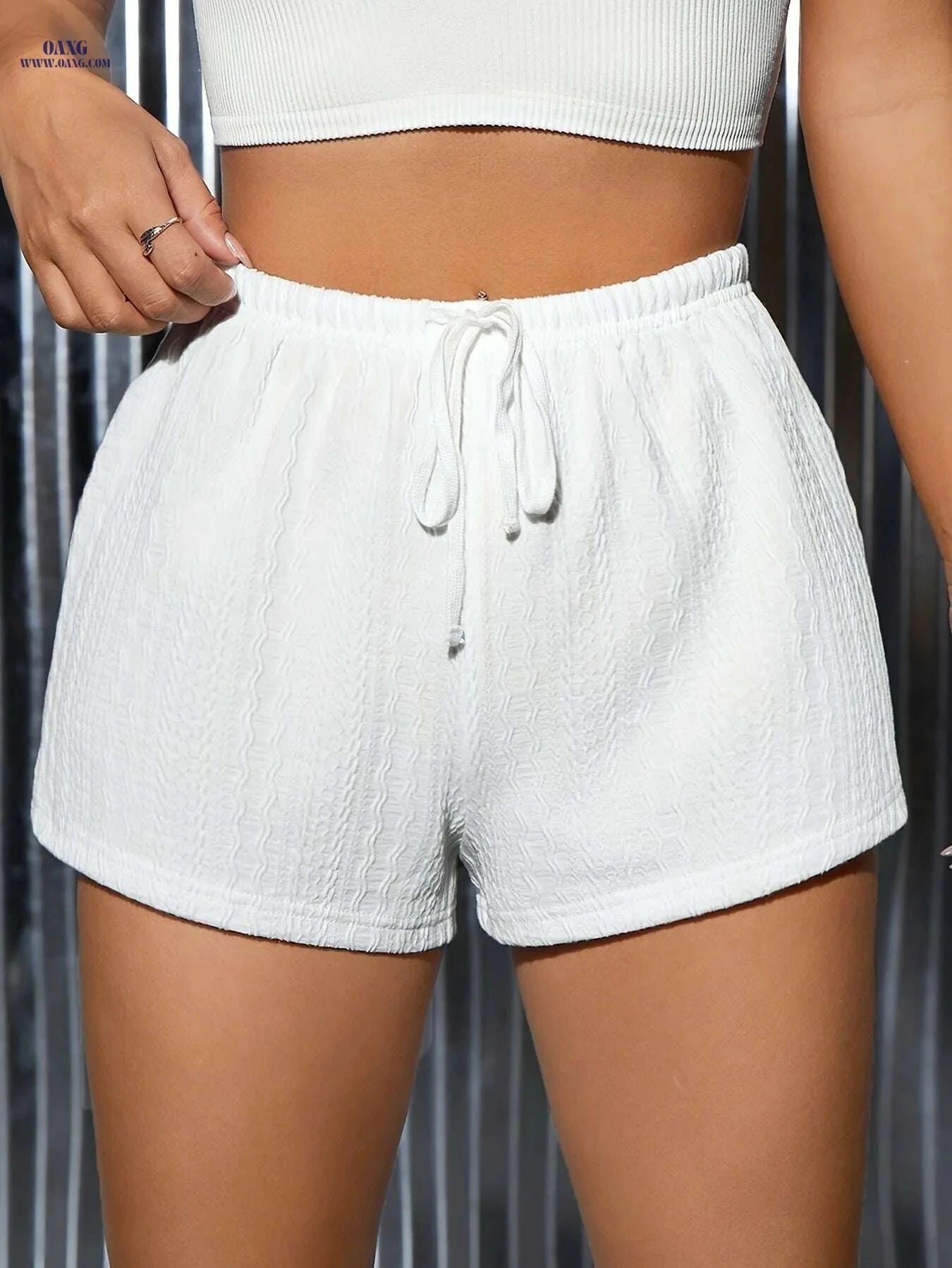 Women's Summer Solid Color Drawstring Shorts - Lightweight & Casual Style   OAXG 
