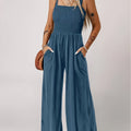 Women's Summer Solid Jumpsuit - Pockets, Thick Straps, Elegant Style   OAXG Peacock Blue / S
