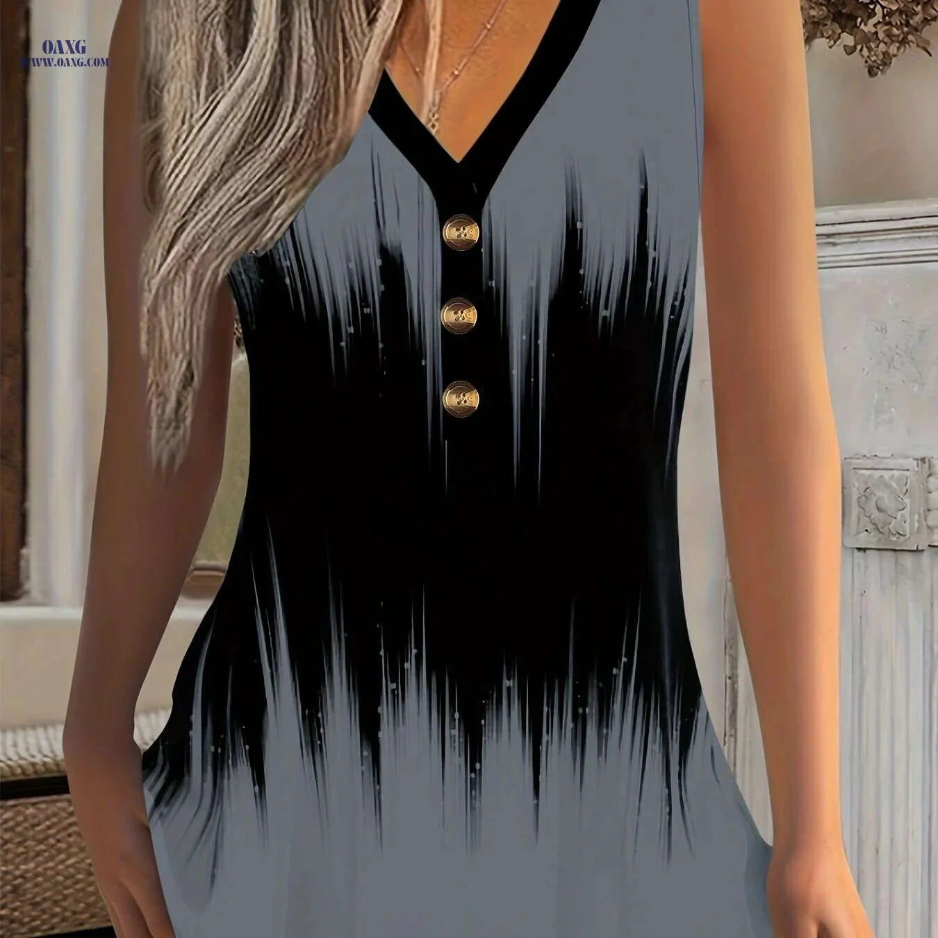 Women's Summer Tank Top - Gradient Print V-Neck Casual Shirt   OAXG White / S
