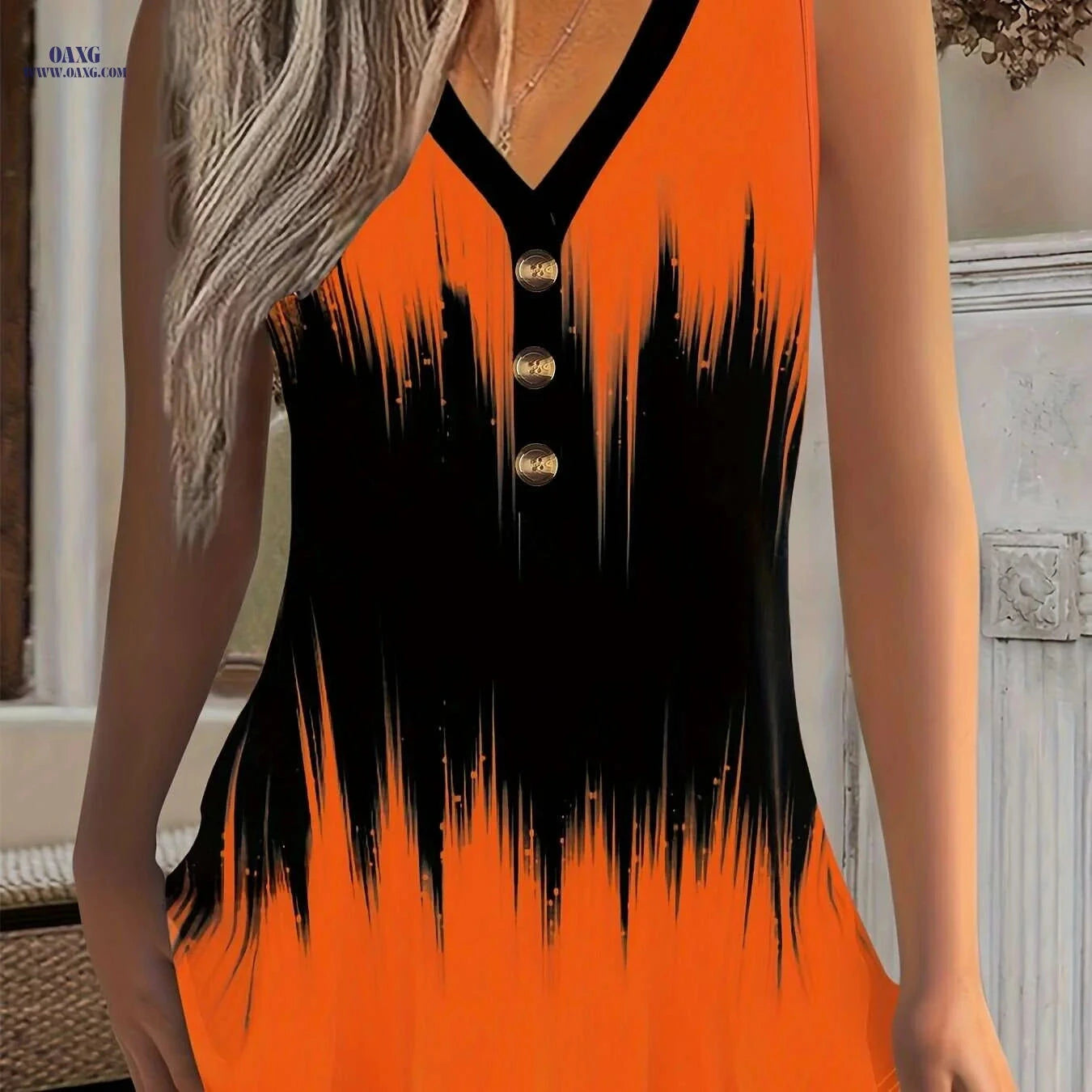 Women's Summer Tank Top - Gradient Print V-Neck Casual Shirt   OAXG White / S