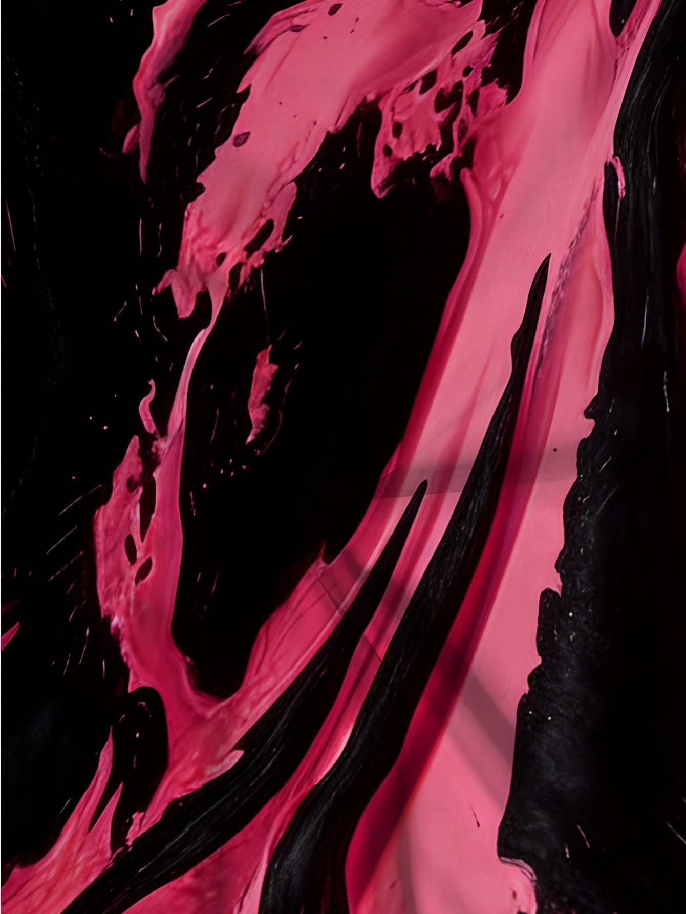 Women's Summer V-Neck Three-Button Short Sleeve Top with Black and Pink Ink Splatter Print, Unique and Cool Irregular Hem   OAXG Multicolor / S