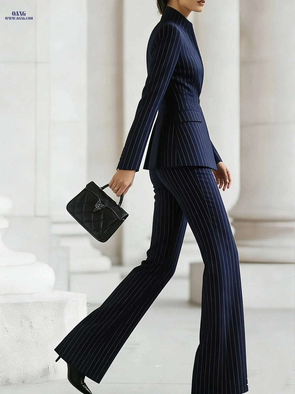 Women's Tailored Blazer and Pants Set - Elegant Solid Color Suit   OAXG 