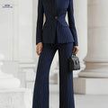 Women's Tailored Blazer and Pants Set - Elegant Solid Color Suit   OAXG 