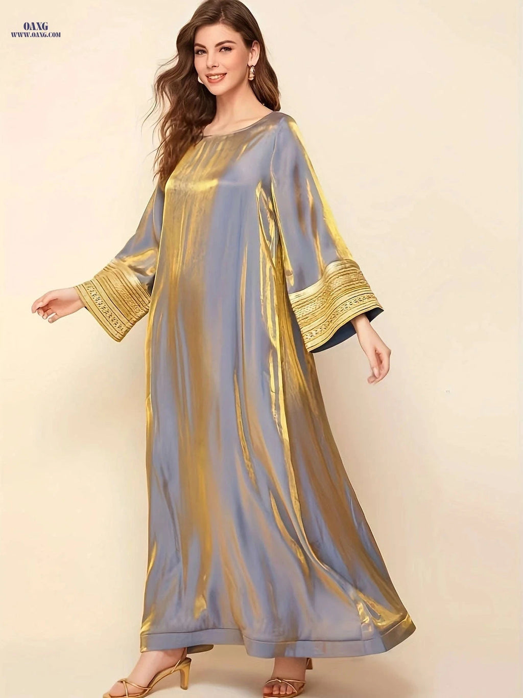 Women's Tailored Long Robe - Spliced Sleeves with Golden Webbing   OAXG 