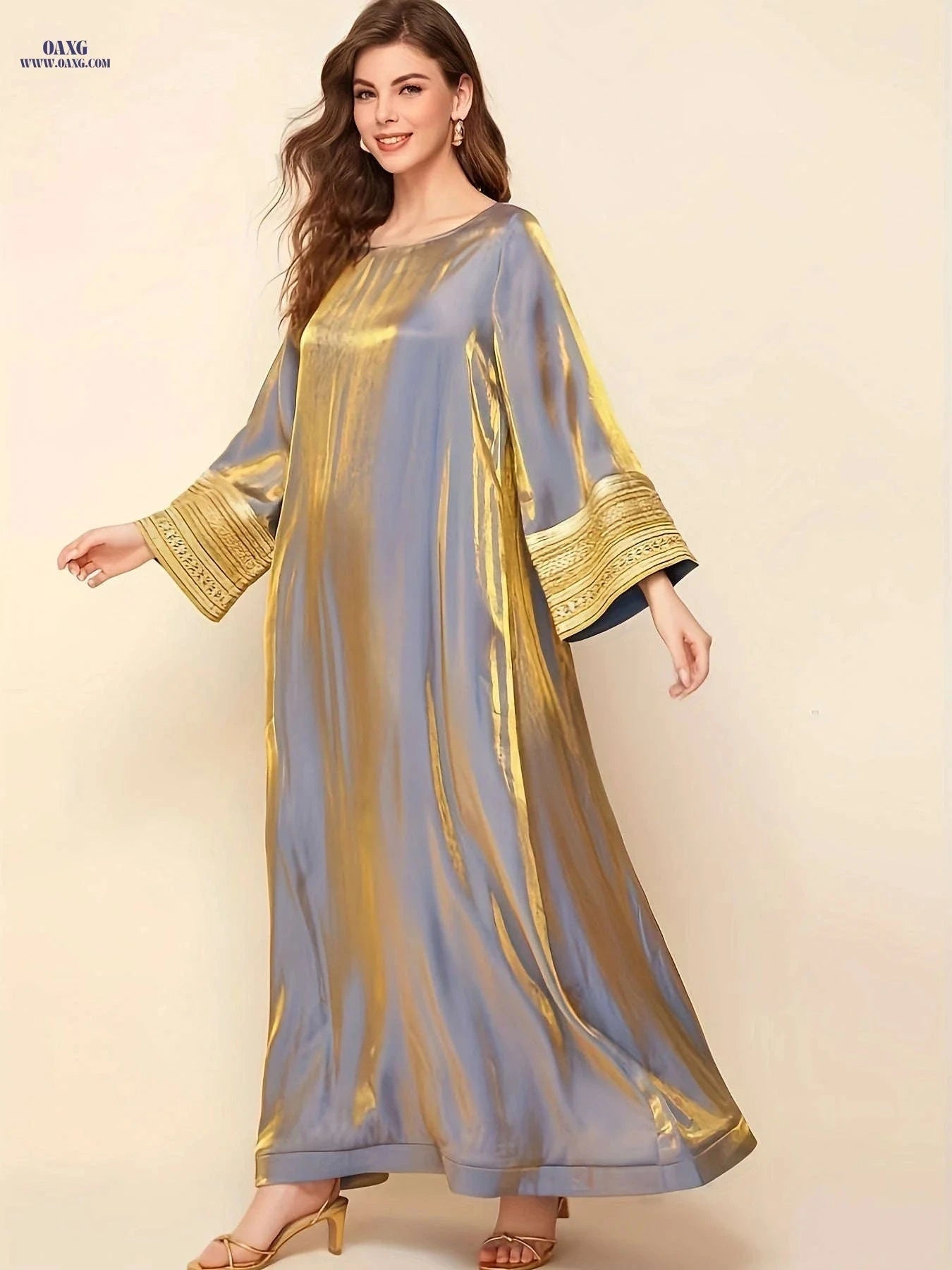 Women's Tailored Long Robe - Spliced Sleeves with Golden Webbing   OAXG 