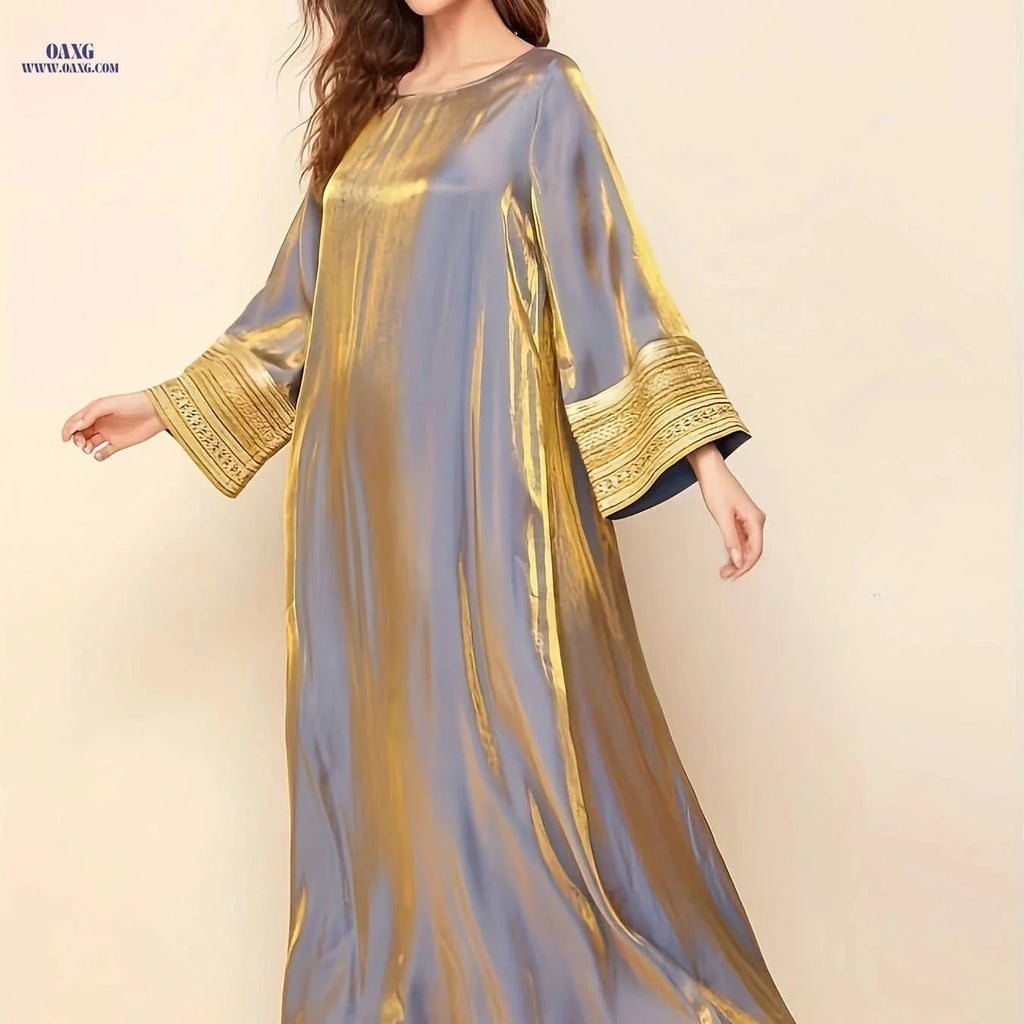 Women's Tailored Long Robe - Spliced Sleeves with Golden Webbing   OAXG Gray + Golden / S