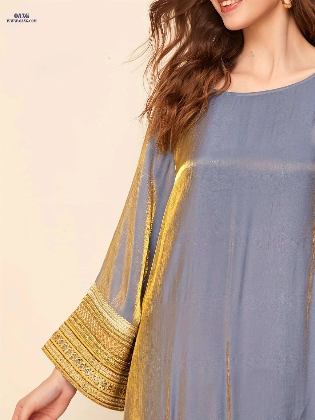 Women's Tailored Long Robe - Spliced Sleeves with Golden Webbing   OAXG Gray + Golden / S