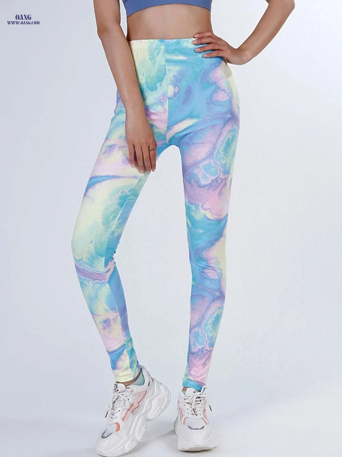 Women's Tie Dye Print Casual Pants - Comfortable and Cropped Style   OAXG Pink Color / S