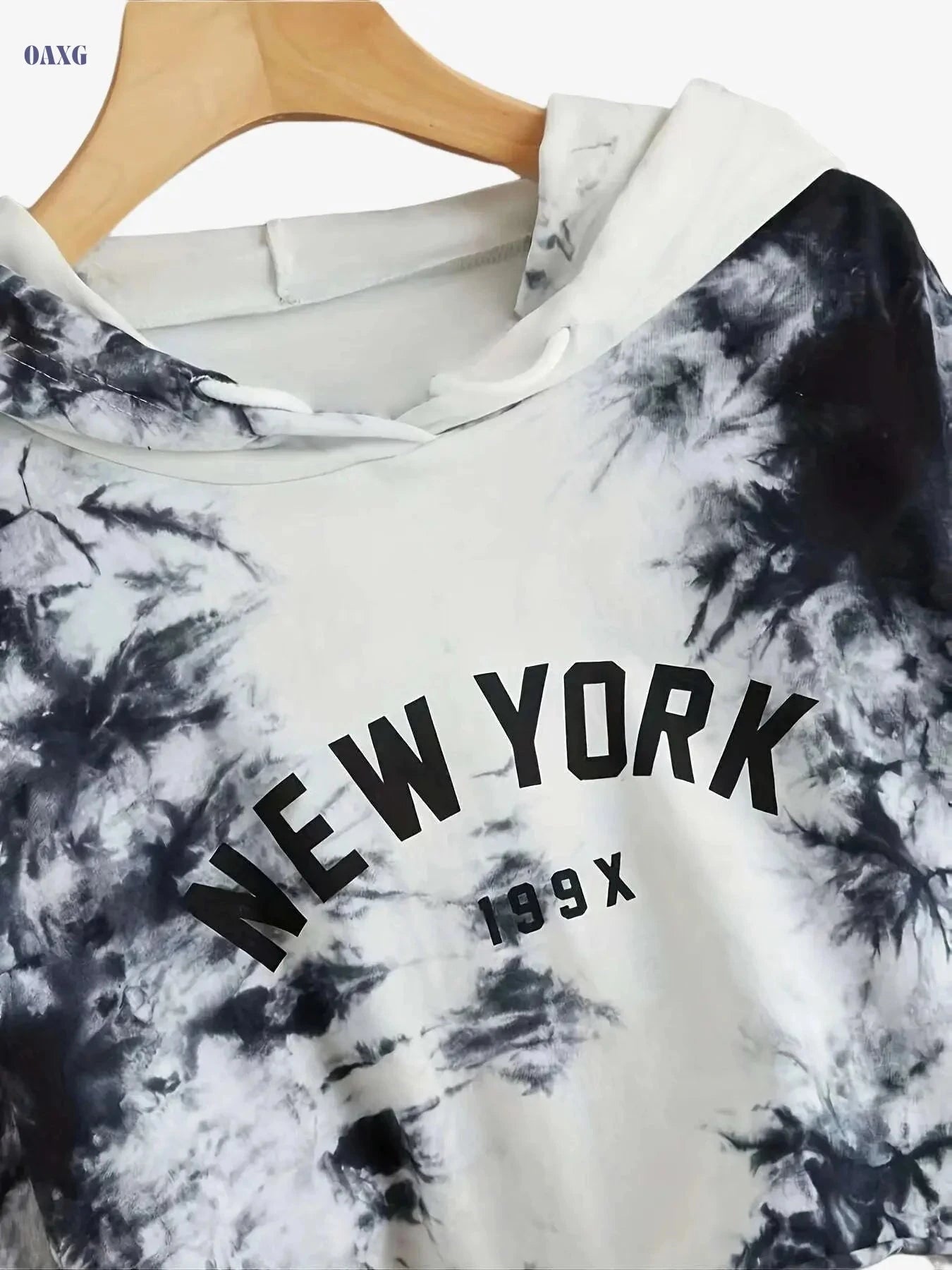 Women's Tie Dye Sports Hoodie - Long Sleeve Crop Pullover   OAXG White / S