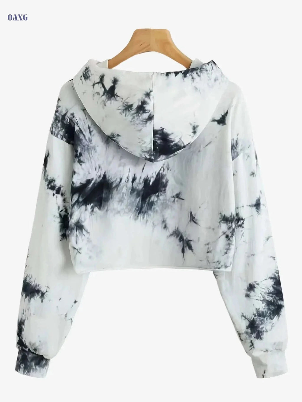 Women's Tie Dye Sports Hoodie - Long Sleeve Crop Pullover   OAXG White / S