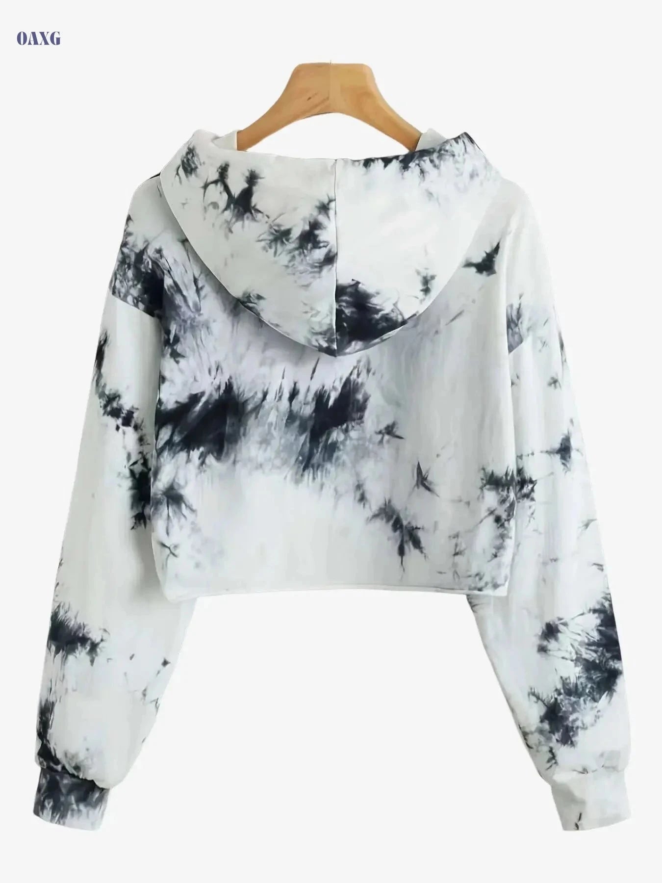 Women's Tie Dye Sports Hoodie - Long Sleeve Crop Pullover   OAXG White / S