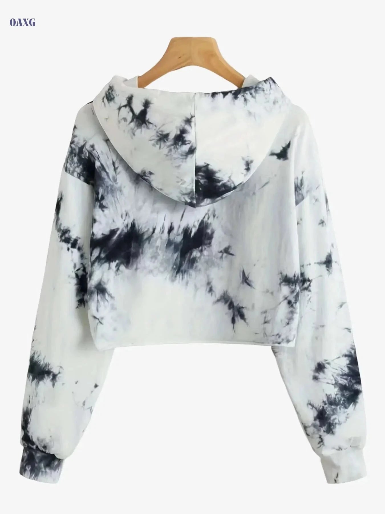 Women's Tie Dye Sports Hoodie - Long Sleeve Crop Pullover   OAXG White / S