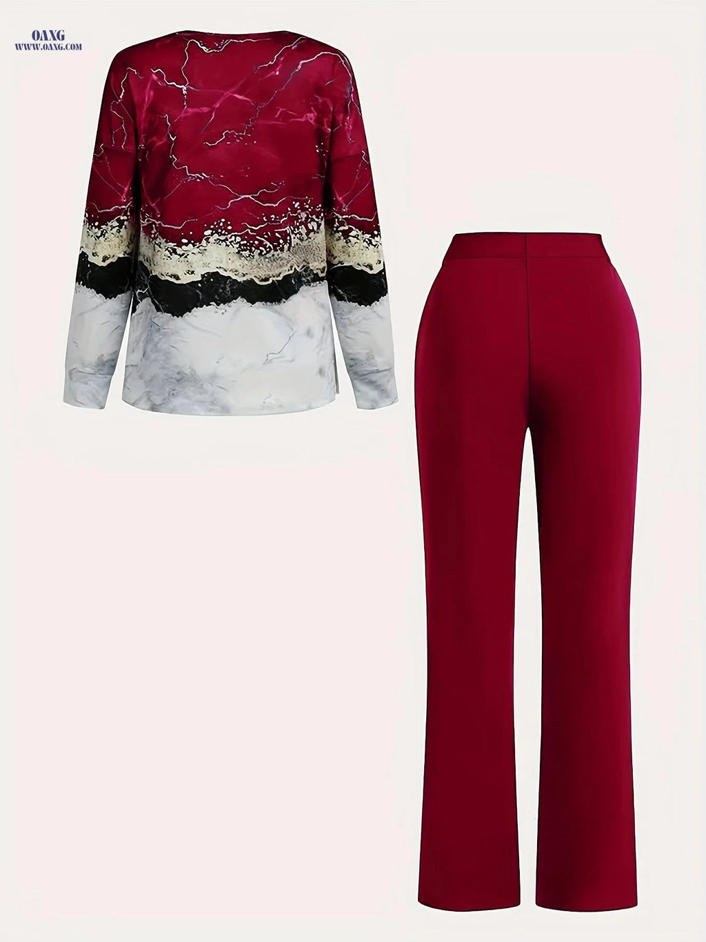 Women's Tie Dye Two-Piece Set - V Neck Long Sleeve & Wide Leg Pants   OAXG 