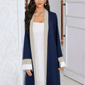 Women's Traditional Arabic Abaya Dress - Navy Color-Block Long Sleeve   OAXG 