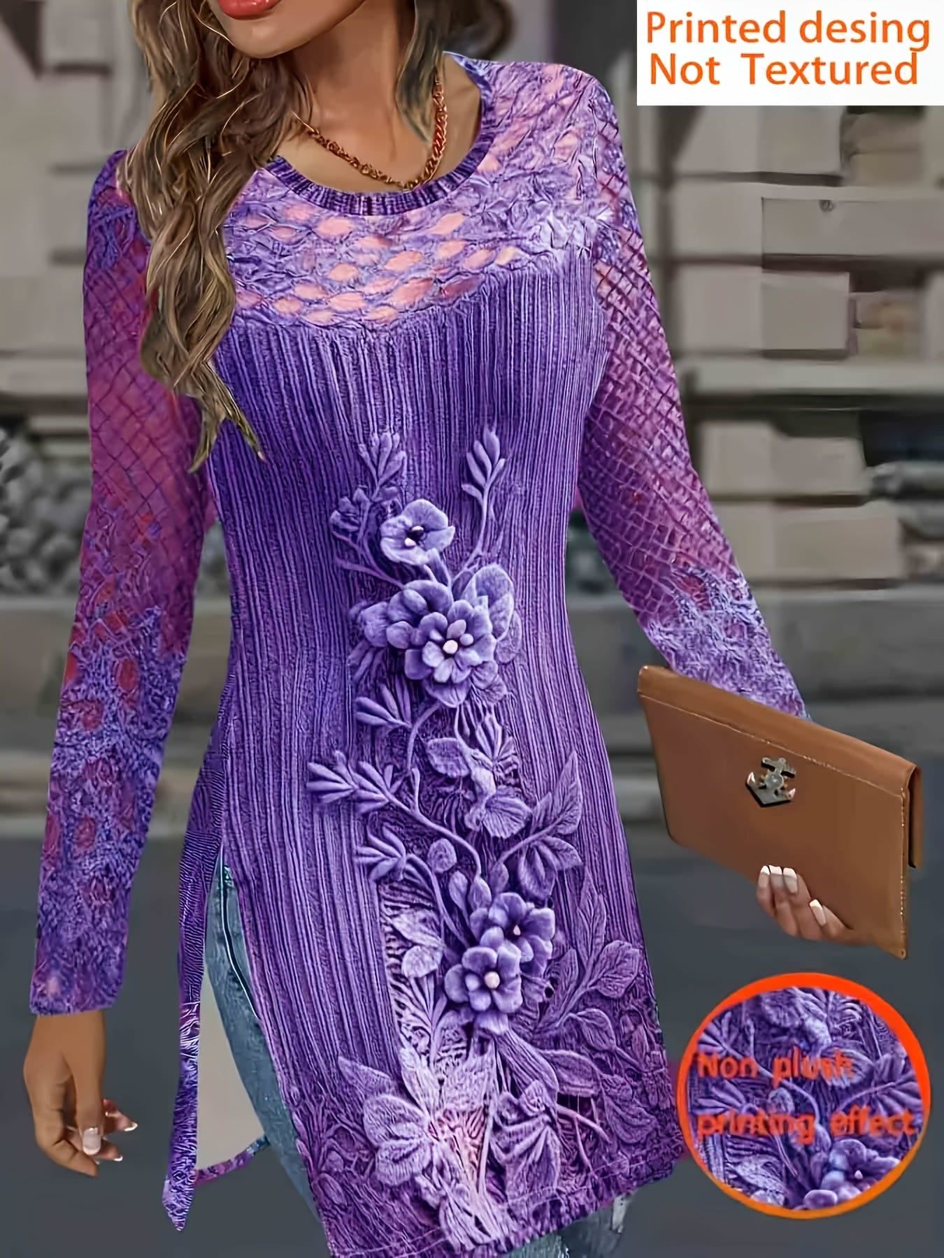 Women'S Trendy HD Imitation Ink Print Sweater Pattern Dress   OAXG Peacock Blue / S