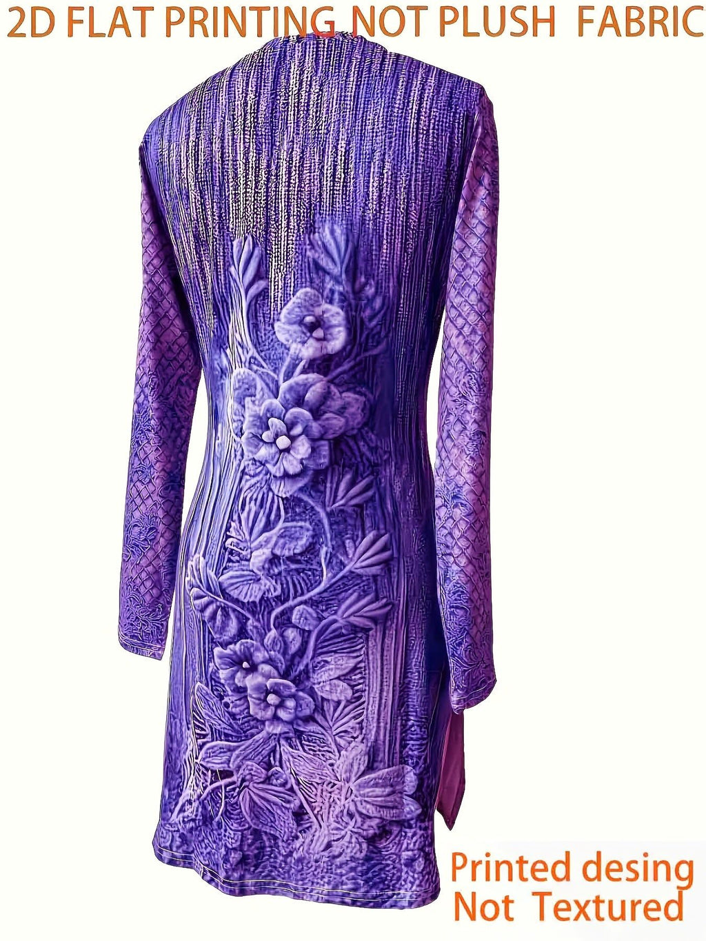 Women'S Trendy HD Imitation Ink Print Sweater Pattern Dress   OAXG Peacock Blue / S