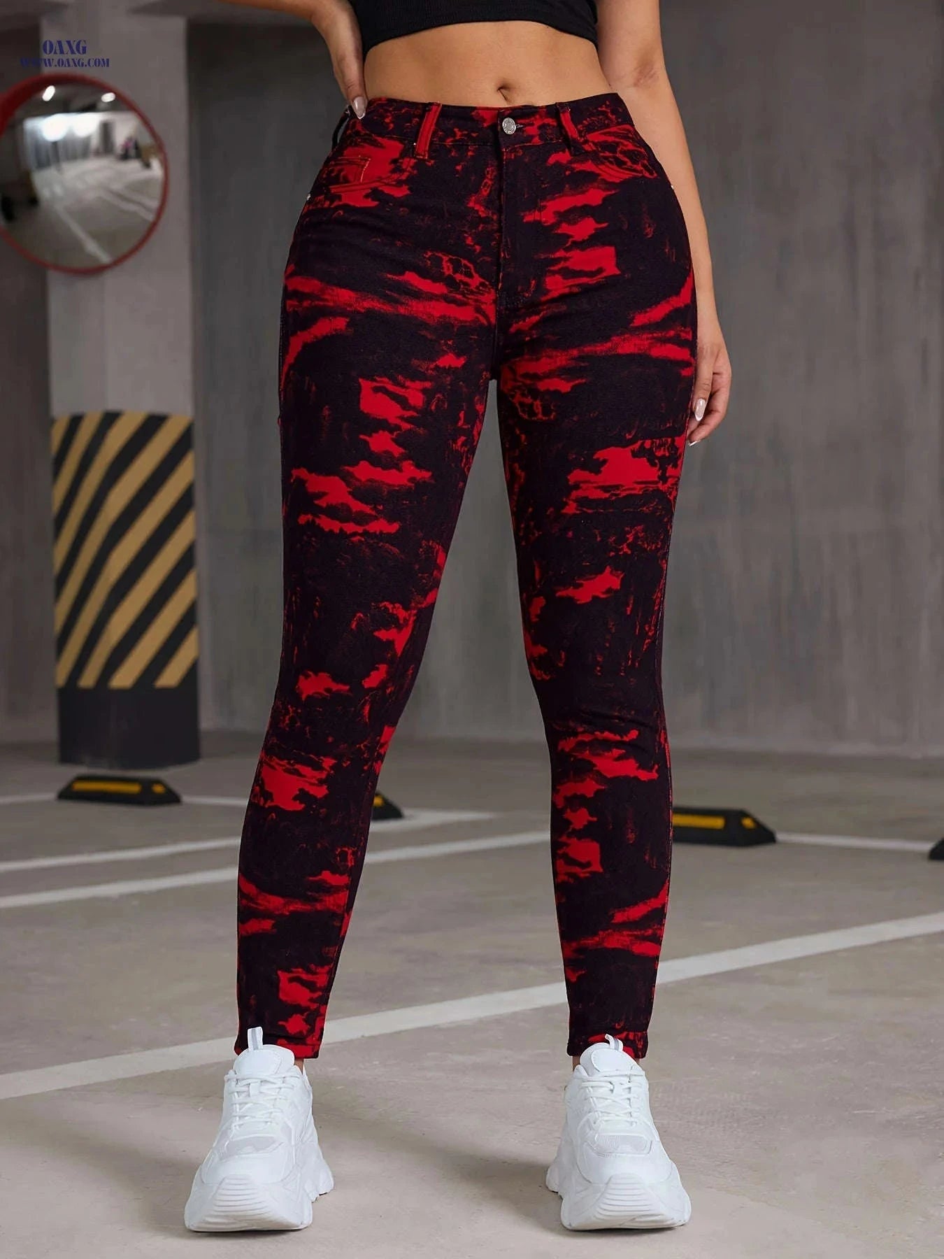 Women's Trendy Landscape Painting Skinny Pants – Stylish Cotton Blend   OAXG 