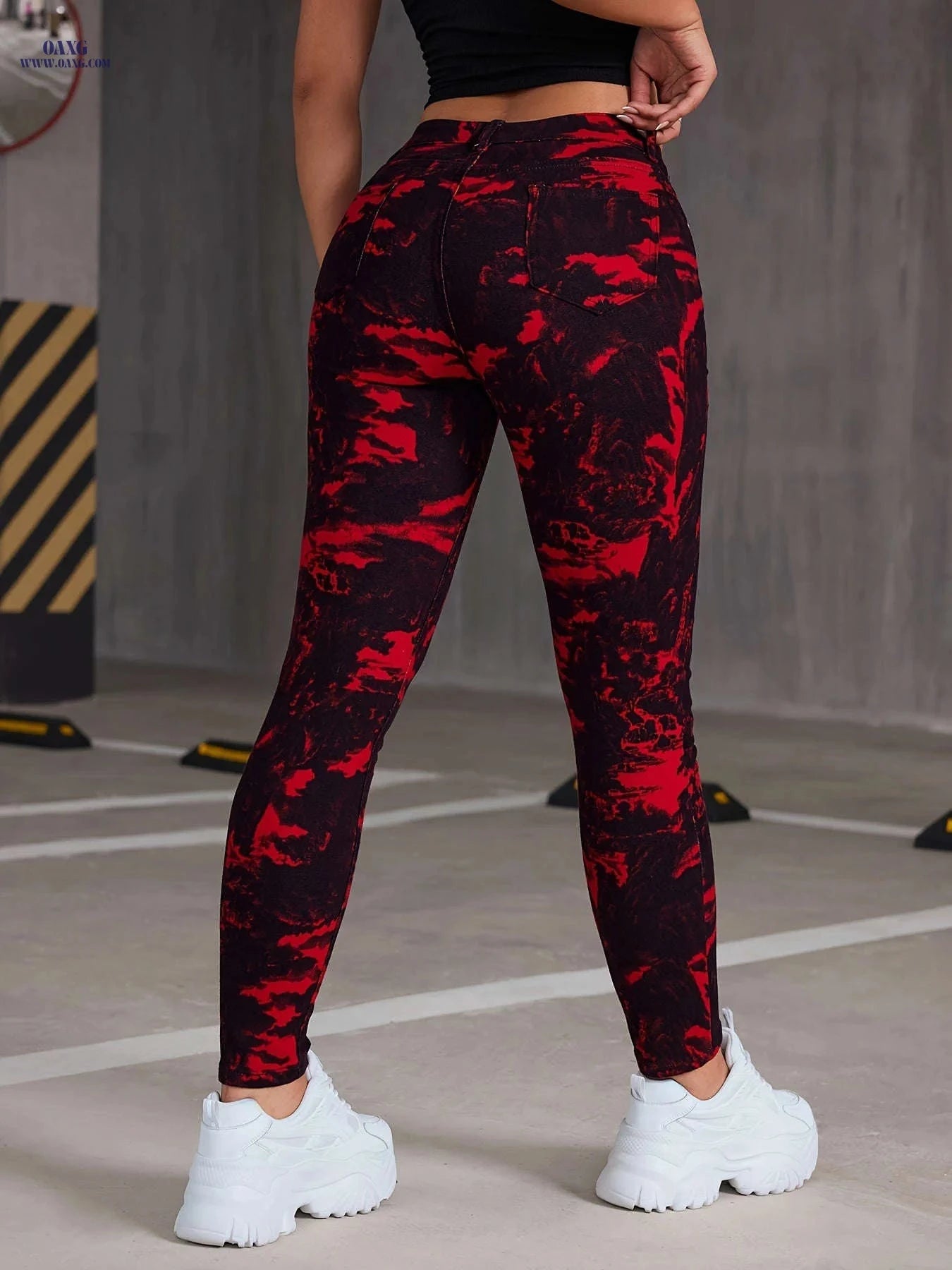 Women's Trendy Landscape Painting Skinny Pants – Stylish Cotton Blend   OAXG 